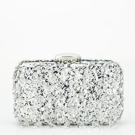 Geanta clutch argintie cu cristale si paiete BME6011 06 [3]