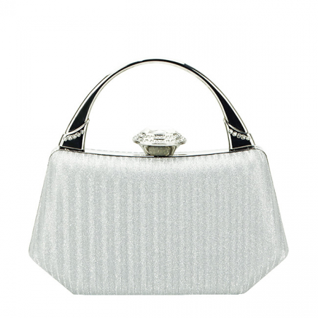 Clutch - Geanta clutch argintie cu cristale si sclipici 55461 06