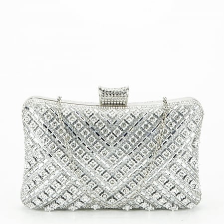 Geanta clutch argintie cu model 3d BYH-87900 06 [1]