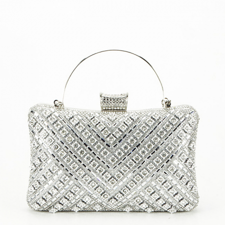 Noutati - Geanta clutch argintie cu model 3d BYH-87900 06