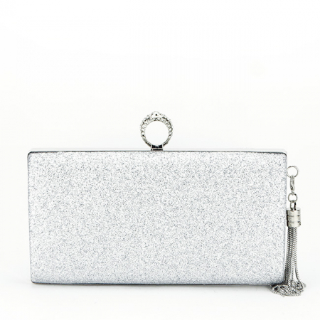 Geanta clutch argintiu cu brosa BYH8815 05 [4]