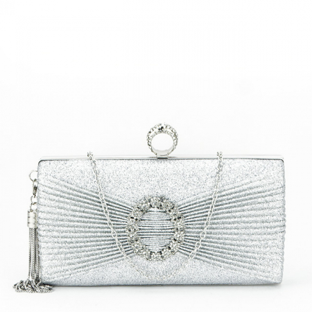Geanta clutch argintiu cu brosa BYH8815 05 [2]
