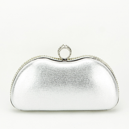 Geanta clutch crem/argintiu cu perle si pietricele BME-22732 05 [4]