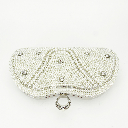 Geanta clutch crem/argintiu cu perle si pietricele BME-22732 05 [5]