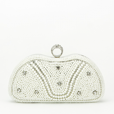 Geanta clutch crem/argintiu cu perle si pietricele BME-22732 05 [1]