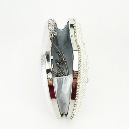Geanta clutch crem/argintiu cu perle si pietricele BME-22732 05 [8]