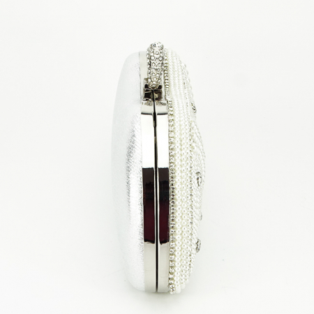 Geanta clutch crem/argintiu cu perle si pietricele BME-22732 05 [3]