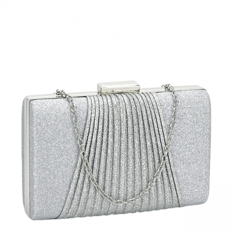 Noutati - Geanta clutch argintiu cu sclipici 1009 05
