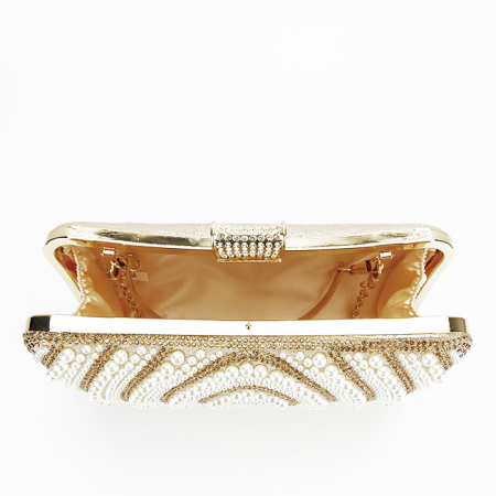 Geanta clutch crem/auriu roze cu perle 1011 05 [7]
