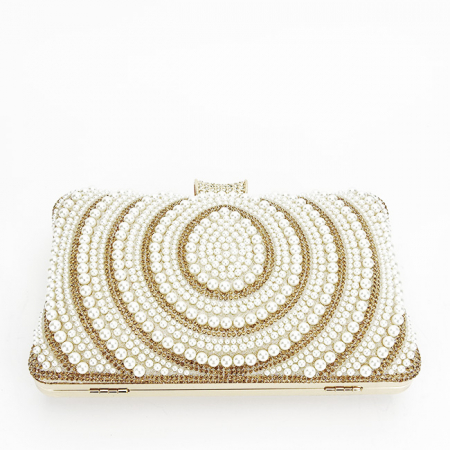 Geanta clutch crem/auriu roze cu perle 1011 05 [5]