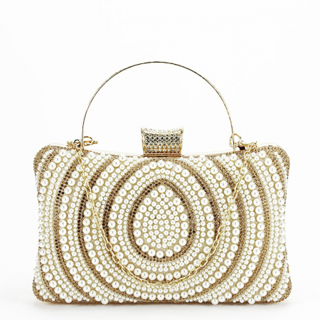 Geanta clutch crem/auriu roze cu perle 1011 05 [1]