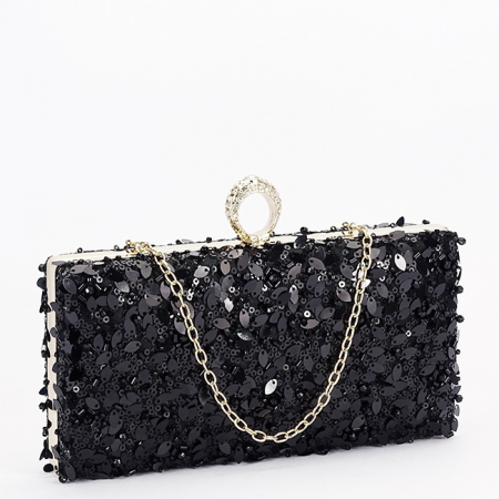 Accesorii - Geanta clutch neagra cu cristale si paiete BYH-907 01