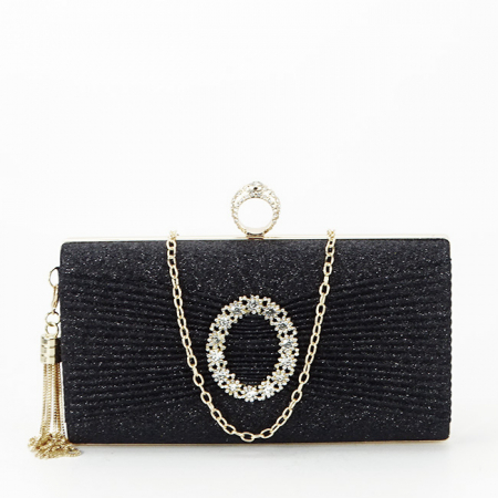 Clutch - Geanta clutch negru cu brosa BYH-8815 05