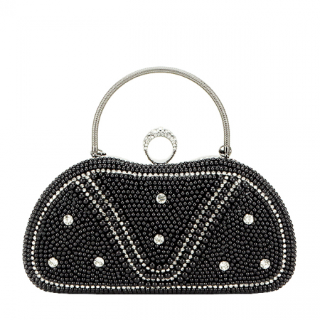 Clutch - Geanta clutch negru cu perle si pietricele BME-22732 05
