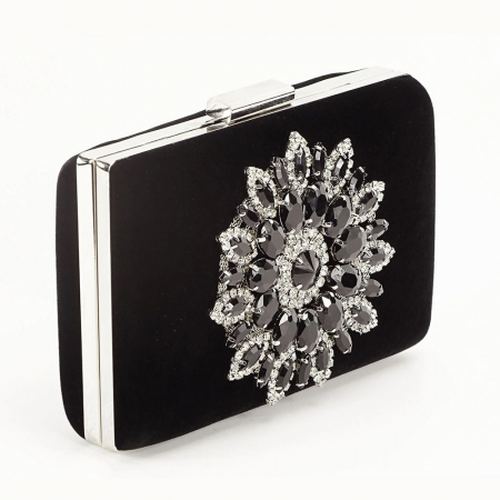 GEANTA CLUTCH NEAGRA CU BROSA ARGINTIE MIRA [1]