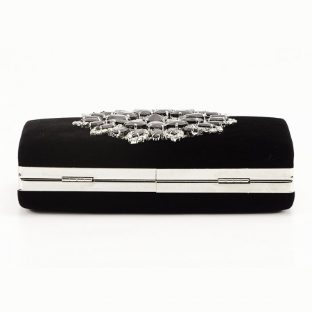 GEANTA CLUTCH NEAGRA CU BROSA ARGINTIE MIRA [5]