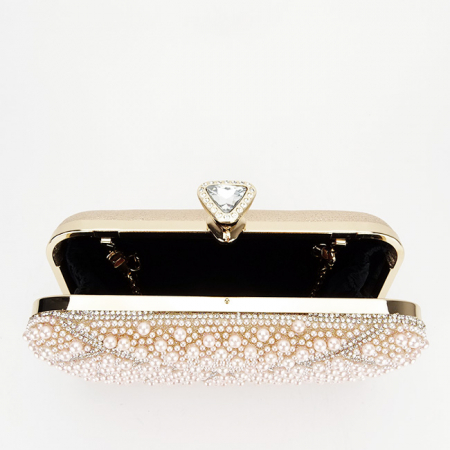 Geanta clutch roz perlat/auriu roze cu perle 1008 05 [7]