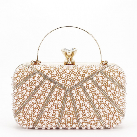 Noutati - Geanta clutch roz perlat/auriu roze cu perle 1008 05
