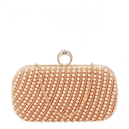 Clutch - Geanta clutch sampanie cu perle BYH863 06