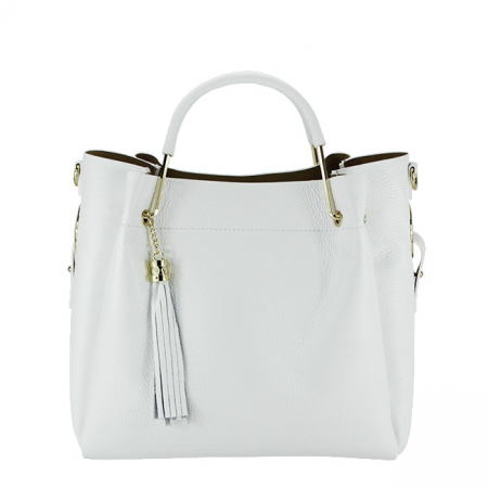 Genti piele - Geanta din piele naturala Ariana 123, 33x30x13 cm, Alb
