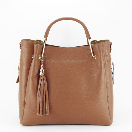 Posete - Geanta din piele naturala Ariana 123, 33x30x13 cm, Camel