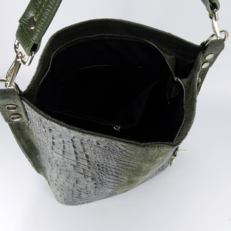 Geanta kaki din piele naturala cu imprimeu reptila 1915 M9 [8]