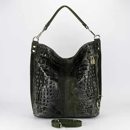 Geanta kaki din piele naturala cu imprimeu reptila 1915 M9 [5]