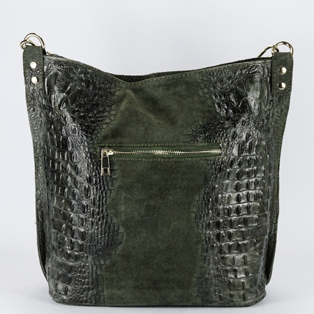 Geanta kaki din piele naturala cu imprimeu reptila 1915 M9 [4]