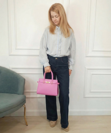 Geanta medie roz bonbon din piele naturala B-1727 122 [2]