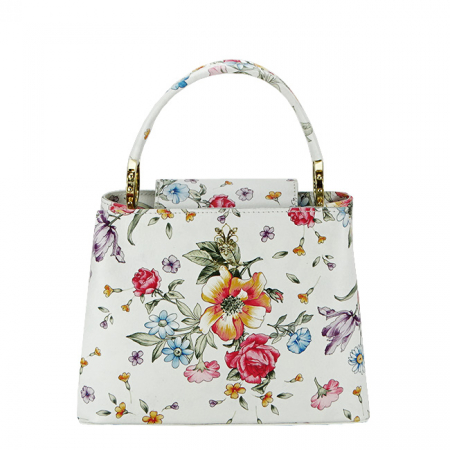 Genti mici - Geanta din piele natural cu imprimeu floral 8950 120 Alb