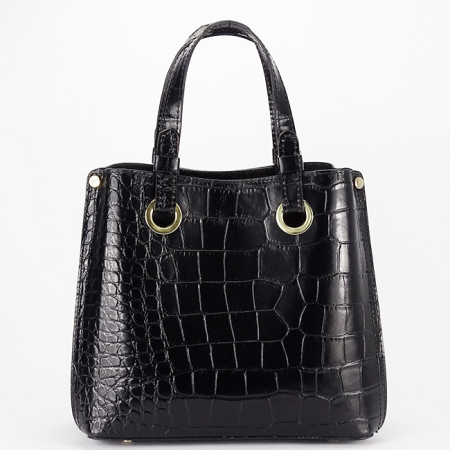 Noutati - Geanta neagra din piele naturala cu imprimeu de reptila 8916 129