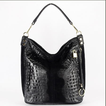 Accesorii - Geanta neagra din piele naturala cu imprimeu reptila 1915 M9