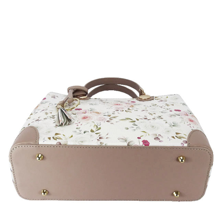 Geanta nude cu imprimeu floral din piele naturala 1330 M9 [6]