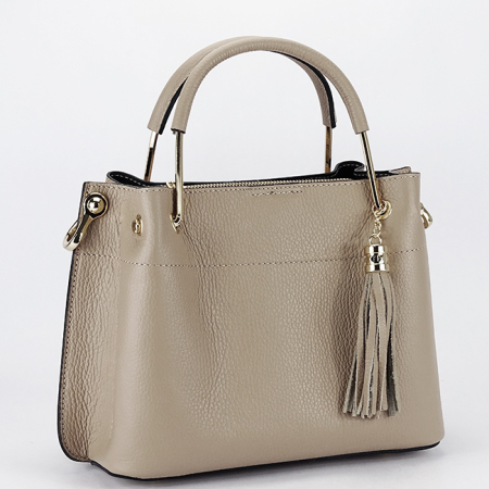 Geanta taupe deschis medie din piele naturala 8939 122 [2]