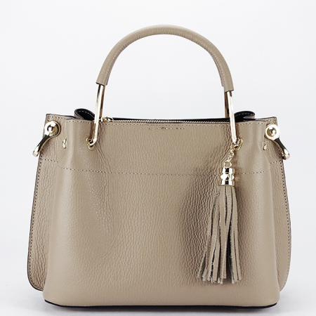 Noutati - Geanta taupe deschis medie din piele naturala 8939 122