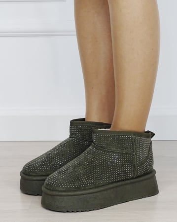 Ghete - Ghete dama verde oliv cu pietricele argintii PU-15 M4