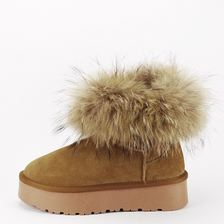 Incaltaminte toamna-iarna piele - Ghete din piele naturala camel cu blanita naturala W5893 19