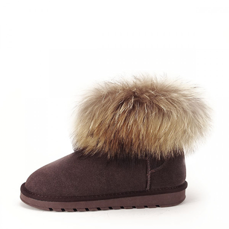 Cizme si botine - Ghete din piele naturala maro cu blanita Carina