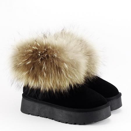 Ghete din piele naturala negre cu blanita naturala W5893 19 [5]