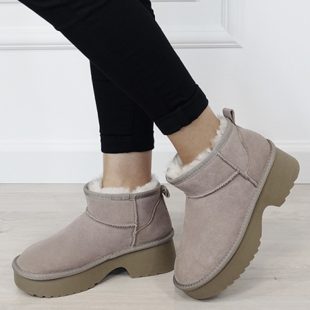 Incaltaminte toamna-iarna piele - Ghete kaki deschis din piele naturala W5878 114