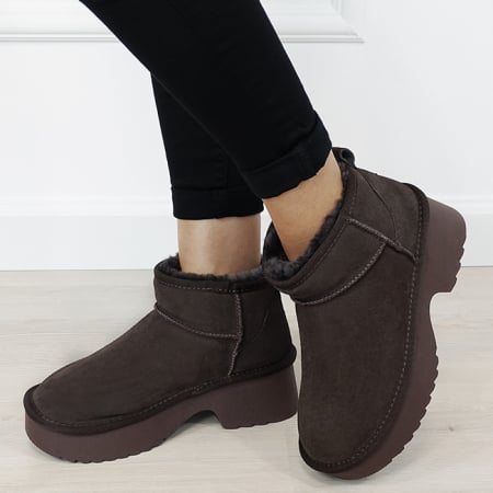 Cizme si botine - Ghete maro cafeniu din piele naturala W5878 114