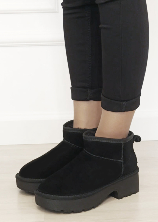 Oferte Speciale - Ghete negre cu platforma din piele naturala JB1999 116
