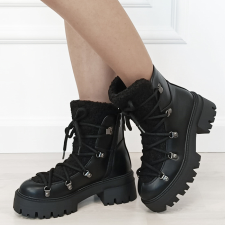 Cizme si botine - Ghete negre imblanite 9655 115