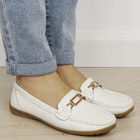 Mocasini albi de tip loafers din piele naturala 0511 01 [5]