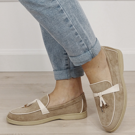 Noutati - Mocasini bej de tip loafers 1502 01