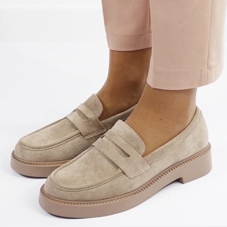 Mocasini si balerini - Mocasini bej inchis de tip loafers 1858 02