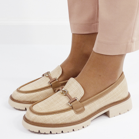 Mocasini si balerini - Mocasini bej de tip loafers 2200 03