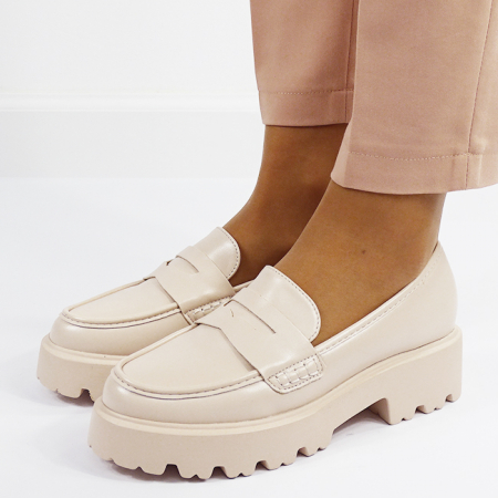 Mocasini si balerini - Pantofi bej de tip loafers H8-359 M2