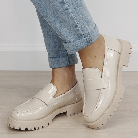 Noutati - Mocasini bej lacuiti de tip loafers DMLM8302 01