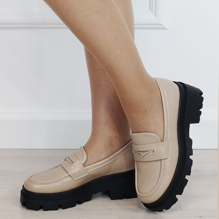 Mocasini dama bej tip loafers cu talpa groasa 1815 04 [1]